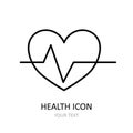 Human heart and heartbeat. Linear icon. Vector drawing