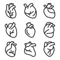 Human heart icons set, outline style Royalty Free Stock Photo