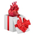 Human heart inside gift box, present concept. 3D rendering Royalty Free Stock Photo