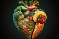 human heart made of fruit and vegetables illustration generative ai Royalty Free Stock Photo