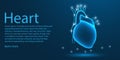 Human Heart medical organ. low poly wire frame theme concept on blue background. Illustration Royalty Free Stock Photo