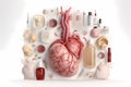 The human heart, an organ with many jars and tubes on a white background. Anatolic illustration Royalty Free Stock Photo