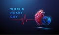 Human heart with red cardio puls line and earth