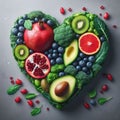 Human Heart shape is made with healthy fruit illustrations isolated on a clean background