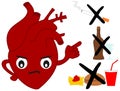 Human heart versus bad habits cartoon illustration