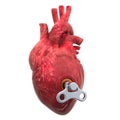 Human heart with wind-up key. Treatment and recovery concept. 3D rendering