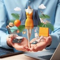 Human holding fashion online shopping, delivery, summer, sale, buy, purchases, digital marketing, Royalty Free Stock Photo