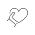 Human holding heart line icon. Share a donate, charity, like symbol