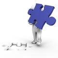 Human holding the missing puzzle piece - 3d image
