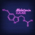 Human hormone melatonin periodic element concept chemical skeletal formula icon label, text font neon glow vector illustration,