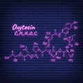 Human hormone oxytocin periodic element concept chemical skeletal formula icon label, text font neon glow vector illustration, Royalty Free Stock Photo