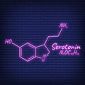 Human hormone serotonin periodic element concept chemical skeletal formula icon label, text font neon glow vector illustration, Royalty Free Stock Photo