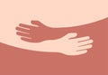 Human hugs hugging hands support and love symbol hugged arms girth silhouette unity and warmth feeling, flat vector Royalty Free Stock Photo