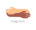 Human hugs hugging hands support and love symbol hugged arms girth silhouette unity and warmth feeling, flat vector Royalty Free Stock Photo