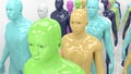 Human humanoid clones of different colors Royalty Free Stock Photo