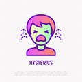 Human in hysterics, crying child thin line icon. Modern vector illustration of negative emotion