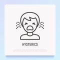 Human in hysterics, crying child thin line icon. Modern vector illustration of negative emotion