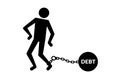 Human icon drowning chained with debt