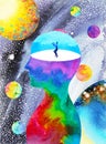 Human inside head mind spiritual abstract watercolor painting illustration design hand drawing
