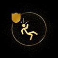 human, insurance, fall, down gold icon. Vector illustration of golden particle background