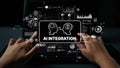 Human Interaction with Artificial Intelligence Integration on a Computer Screen with Data Visualizations and Graphics Royalty Free Stock Photo