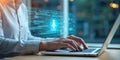 Human interacts with AI virtual assistant chatbot. AI artificial intelligence prompt engineering, LLM AI deep learning uses