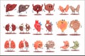 Human Internal Organs Healthy Vs Unhealthy Set Of Medical Anatomic Funny Cartoon Character Pairs Organism Parts In