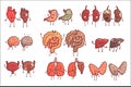 Human Internal Organs Healthy Vs Unhealthy Set Of Medical Anatomic Funny Outlined Comic Character Pairs Organism Parts