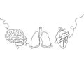 Human internal organs one line set art. Continuous line drawing of lungs, pulmonary vein, heart, aorta, ventricles Royalty Free Stock Photo