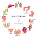 Human internal organs vector set. Cartoon-style illustration of 12 internal organs Royalty Free Stock Photo