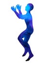 Human jumping high up free fun, abstract body watercolor painting