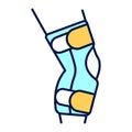 Human knee orthosis medical equipment line color icon. Orthopedic leg joint bandage. Isolated vector element.