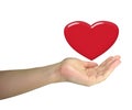 Human lady hand holding red heart isolated