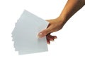 Human lady hand showing empty paper