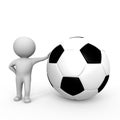 Human leaning upon a soccer ball - a 3d image