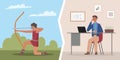 Human lifestyle, evolutionary progress, evolution from caveman to modern office worker