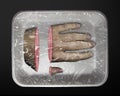 Human limb in a plastic container