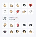 20 Human Line Filled Color icon Pack. like eye. finger. point. click. hand