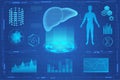 Human liver futuristic medical hologram vector illustration. Liver 3d model screening virtial reality interface