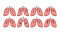 Human Lung cute cartoon character illustration with expression emoticon emoji set happy sad angry mad frowned and upset