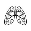 Human lungs black silhouette. Sketch. Linear icon. Vector illustration