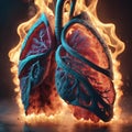 Human lungs burning on fire 3D Illustration