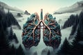 Human Lungs Connected With The Nature Surroundet By Mist And Forest, Freedom, Health Concept - Generative AI
