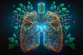 Human lungs. digital cyberspace with futuristic security technology, surrounded by network elements, circuitry patterns Royalty Free Stock Photo