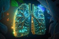 Human lungs. digital cyberspace with futuristic security technology, surrounded by network elements, circuitry patterns Royalty Free Stock Photo