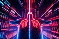 Human Lungs In Digital Cyberspace With Futuristic Technology, Surrounded By Network Elements,, Neon Colors, And Dramatic Lighting. Royalty Free Stock Photo