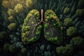 Human lungs made with fresh green plant leaves and herbs in forest, Generative AI