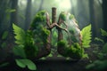 Human lungs made with fresh green plant leaves and herbs in forest, Generative AI