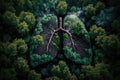 Human lungs made with fresh green plant leaves and herbs in forest, Generative AI