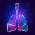 Human lungs medical structure. Outline vector illustration of body part organ anatomy in 3d line art style on neon abstract Royalty Free Stock Photo